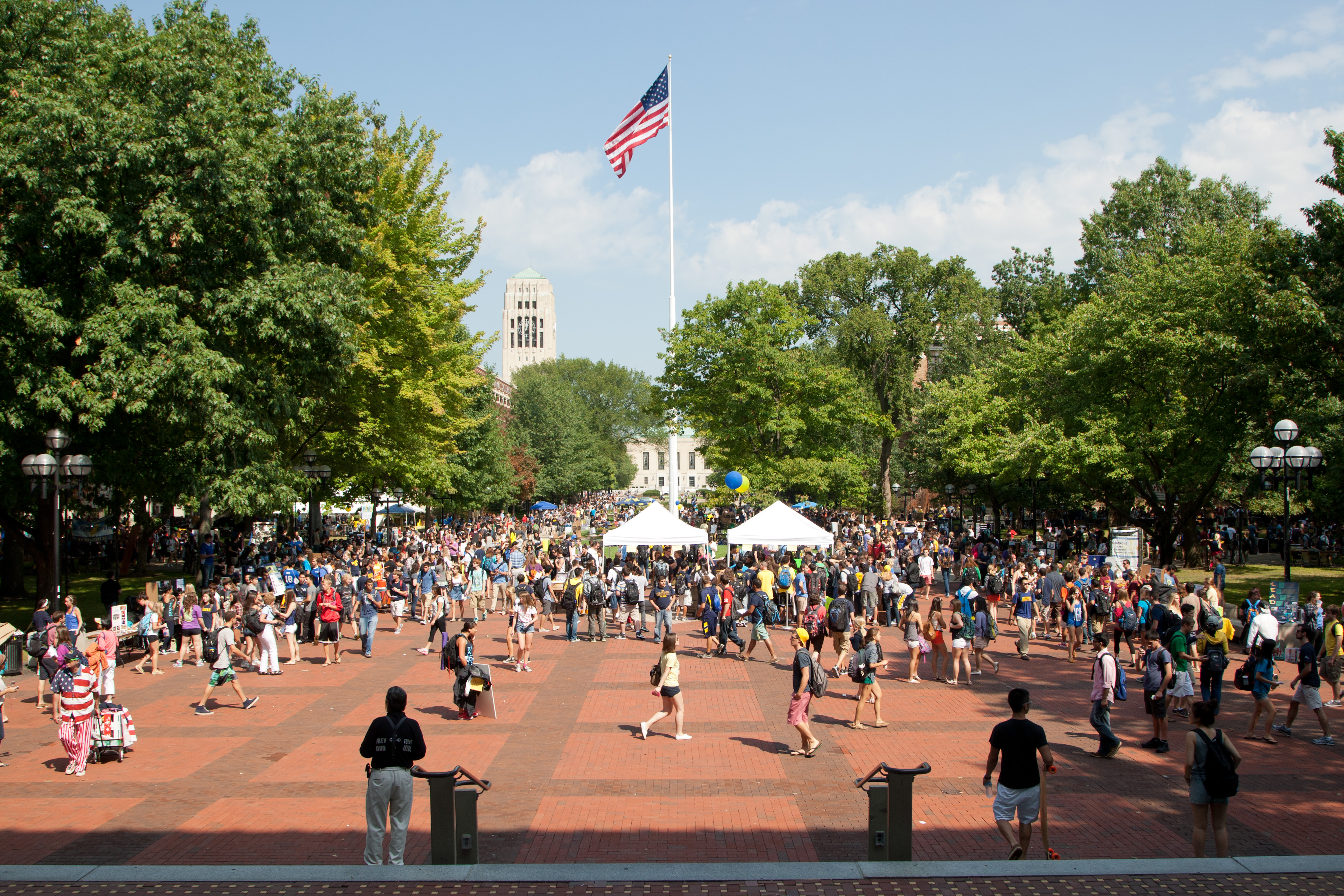 students walking outside in a plaze